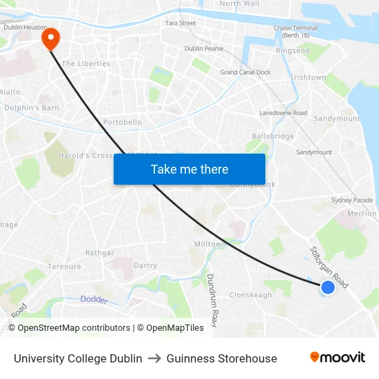 University College Dublin to Guinness Storehouse map