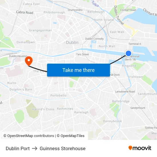 Dublin Port to Guinness Storehouse map