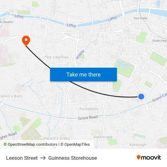 Leeson Street to Guinness Storehouse map