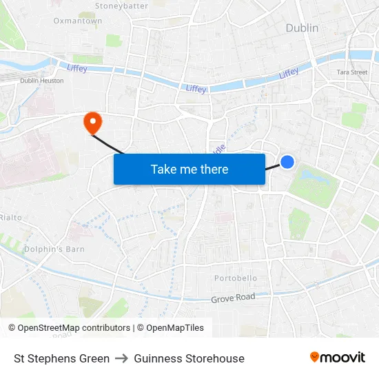 St Stephens Green to Guinness Storehouse map