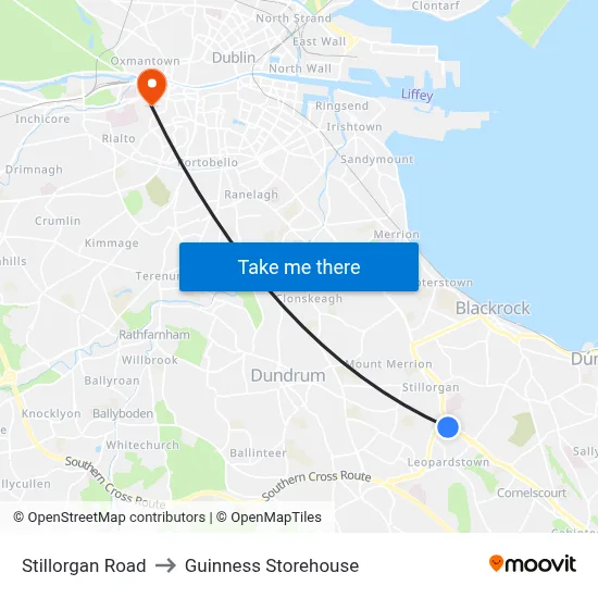 Stillorgan Road to Guinness Storehouse map