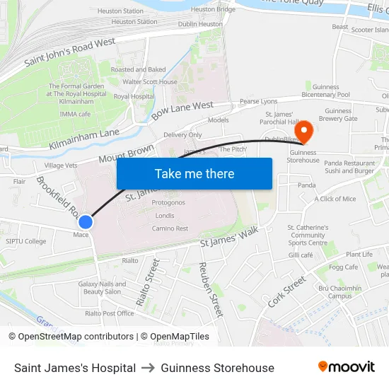 Saint James's Hospital to Guinness Storehouse map