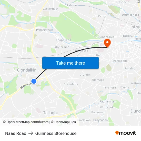 Naas Road to Guinness Storehouse map