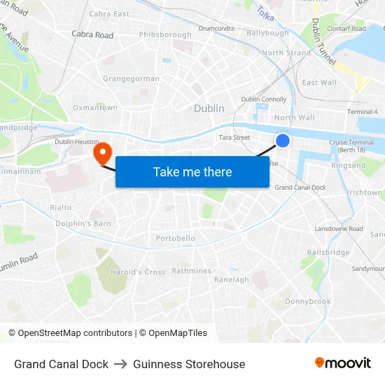 Grand Canal Dock to Guinness Storehouse map