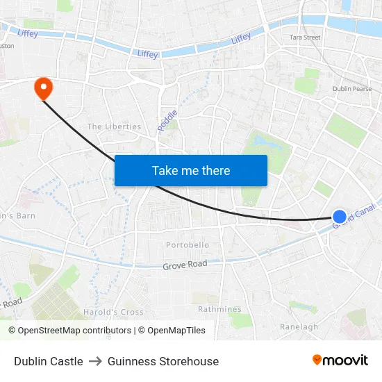 Dublin Castle to Guinness Storehouse map