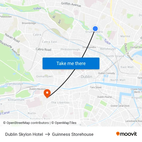Dublin Skylon Hotel to Guinness Storehouse map
