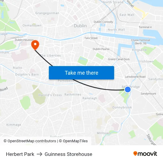 Herbert Park to Guinness Storehouse map