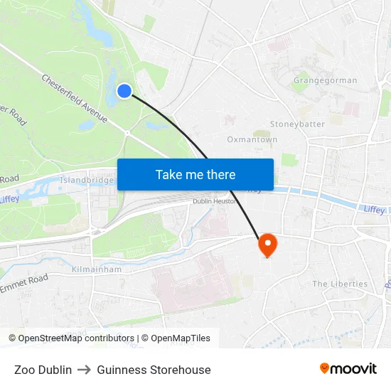 Zoo Dublin to Guinness Storehouse map