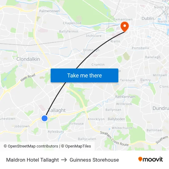 Maldron Hotel Tallaght to Guinness Storehouse map