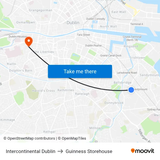 Intercontinental Dublin to Guinness Storehouse map