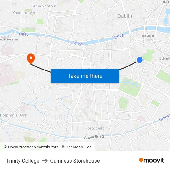 Trinity College to Guinness Storehouse map