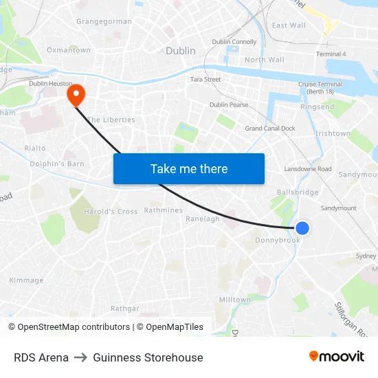 RDS Arena to Guinness Storehouse map