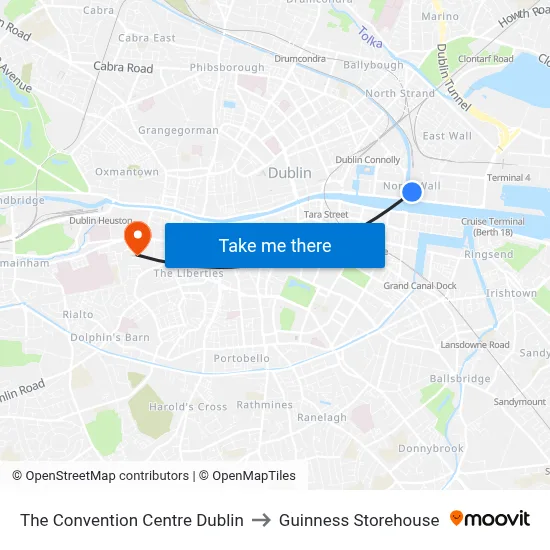 The Convention Centre Dublin to Guinness Storehouse map