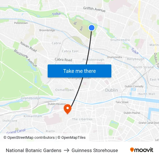 National Botanic Gardens to Guinness Storehouse map