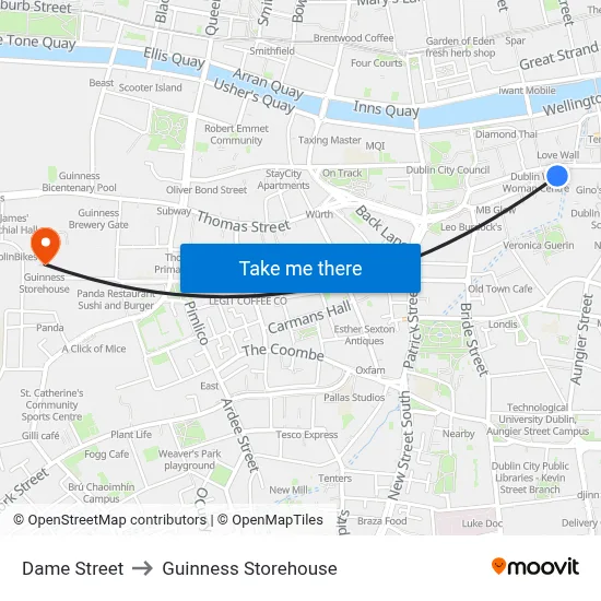 Dame Street to Guinness Storehouse map