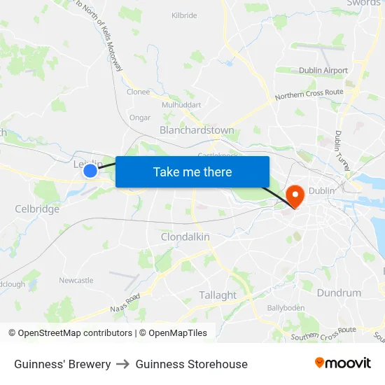 Guinness' Brewery to Guinness Storehouse map