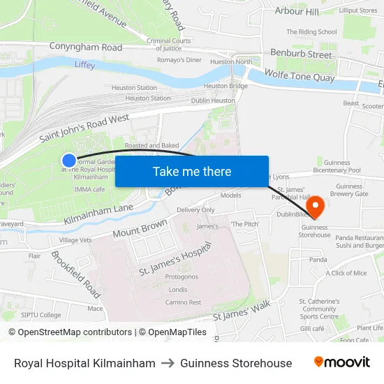 Royal Hospital Kilmainham to Guinness Storehouse map