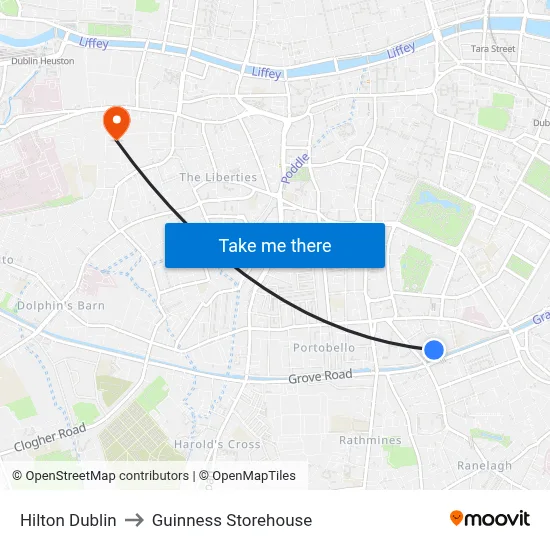 Hilton Dublin to Guinness Storehouse map
