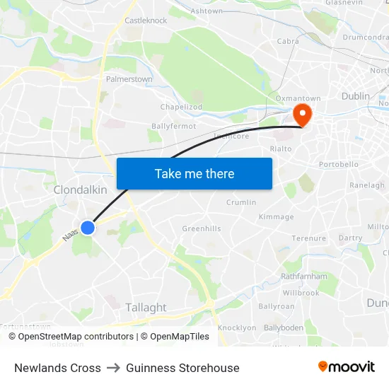 Newlands Cross to Guinness Storehouse map