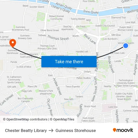 Chester Beatty Library to Guinness Storehouse map