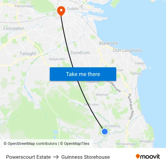 Powerscourt Estate to Guinness Storehouse map