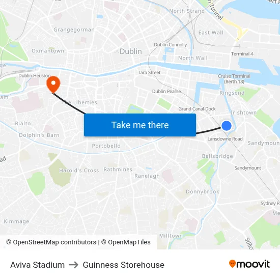 Aviva Stadium to Guinness Storehouse map