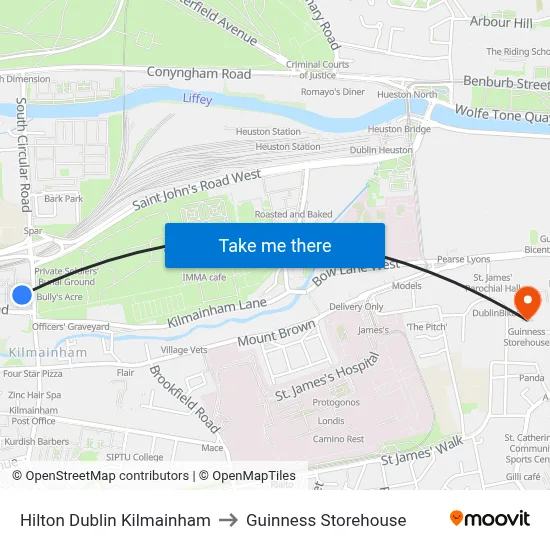 Hilton Dublin Kilmainham to Guinness Storehouse map