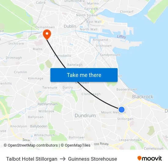 Talbot Hotel Stillorgan to Guinness Storehouse map