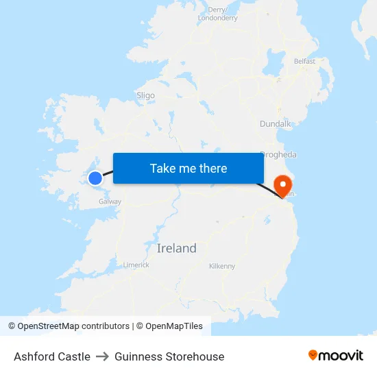 Ashford Castle to Guinness Storehouse map
