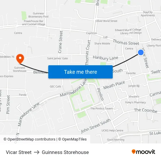Vicar Street to Guinness Storehouse map