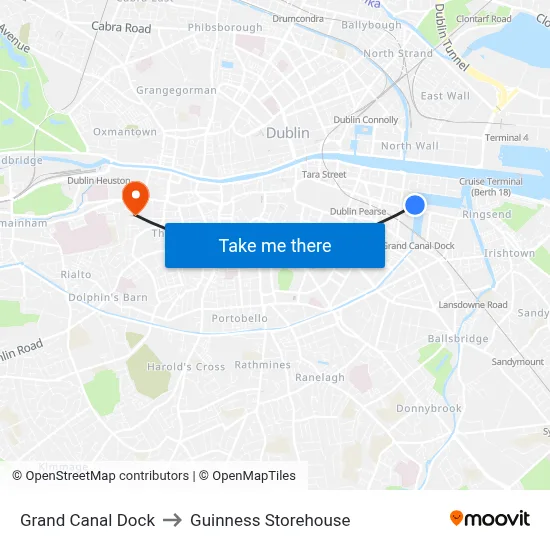 Grand Canal Dock to Guinness Storehouse map
