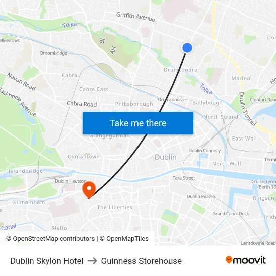 Dublin Skylon Hotel to Guinness Storehouse map