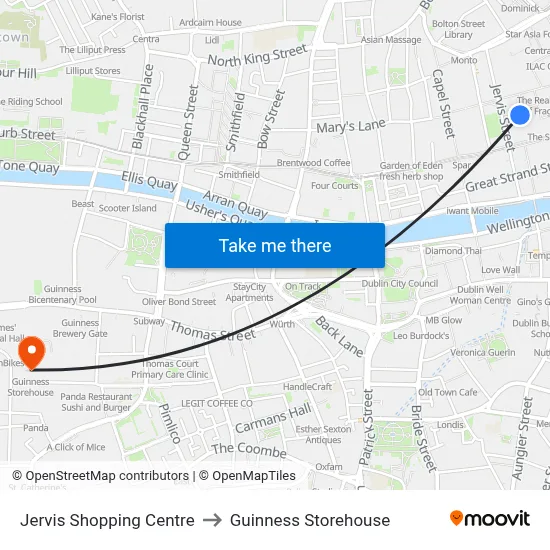 Jervis Shopping Centre to Guinness Storehouse map