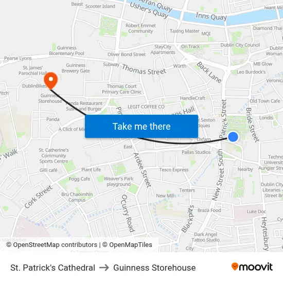 St. Patrick's Cathedral to Guinness Storehouse map