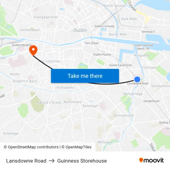 Lansdowne Road to Guinness Storehouse map