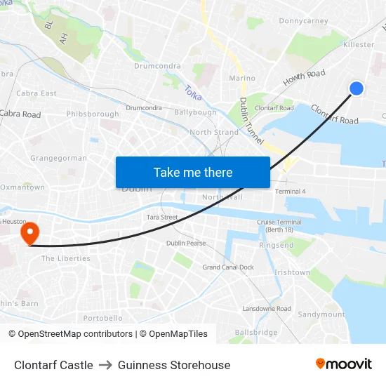 Clontarf Castle to Guinness Storehouse map