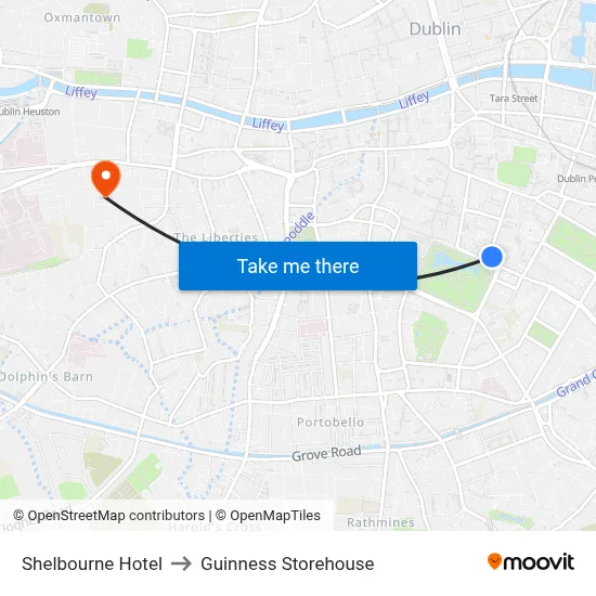 Shelbourne Hotel to Guinness Storehouse map