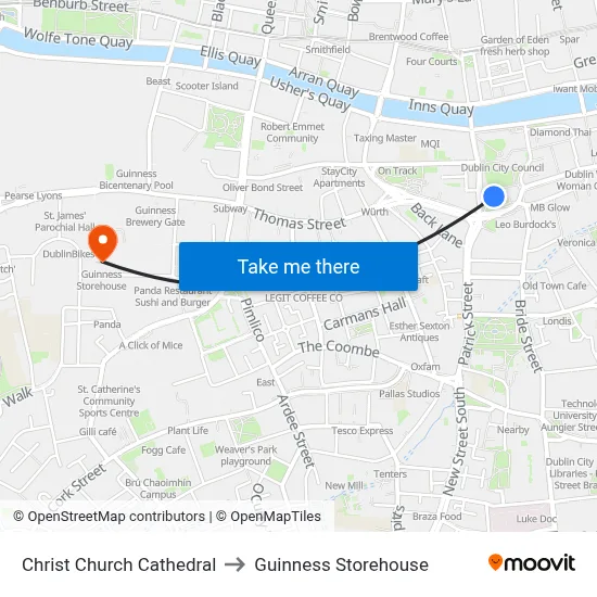 Christ Church Cathedral to Guinness Storehouse map