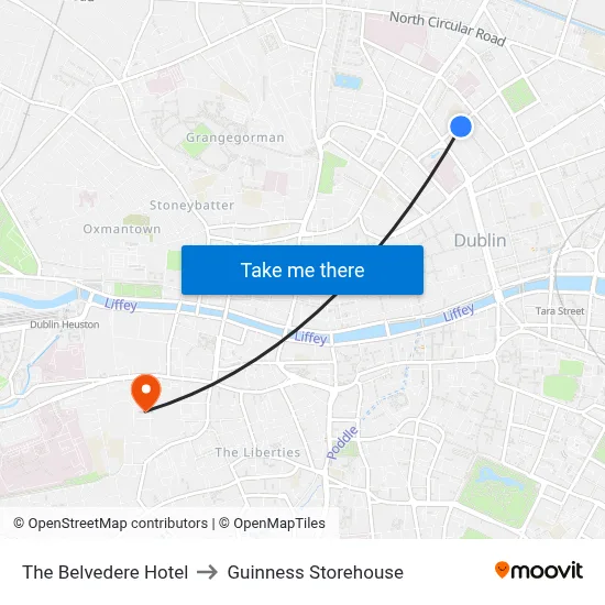 The Belvedere Hotel to Guinness Storehouse map