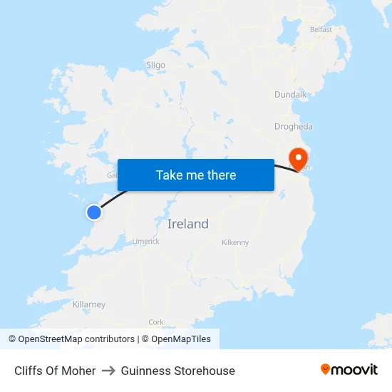 Cliffs Of Moher to Guinness Storehouse map