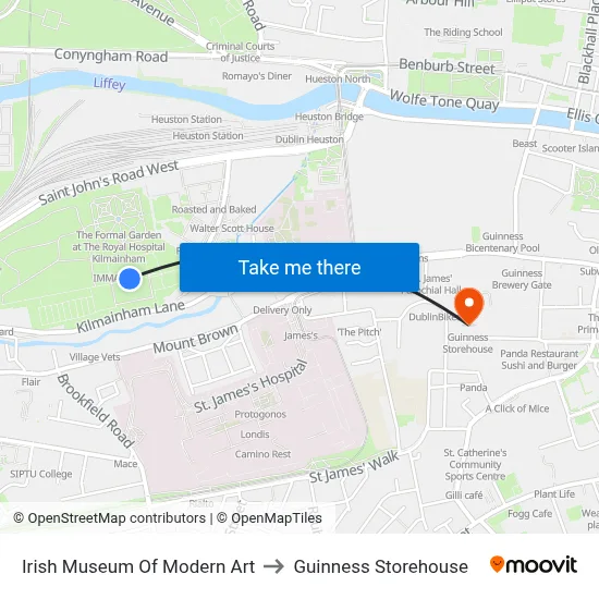 Irish Museum Of Modern Art to Guinness Storehouse map