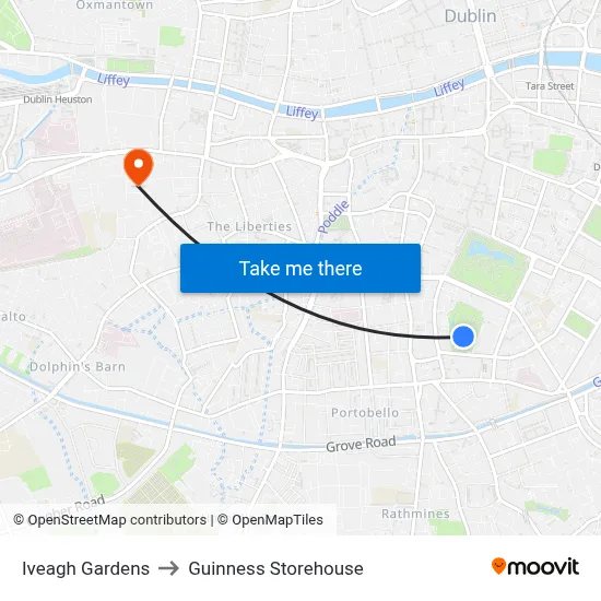 Iveagh Gardens to Guinness Storehouse map