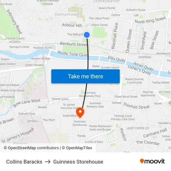 Collins Baracks to Guinness Storehouse map