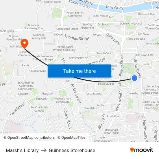 Marsh's Library to Guinness Storehouse map