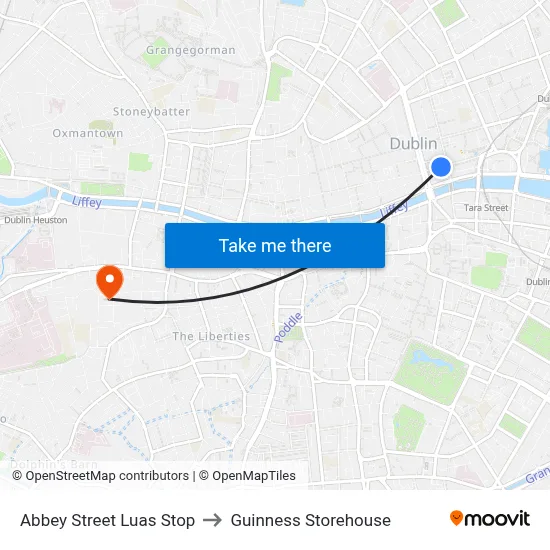 Abbey Street Luas Stop to Guinness Storehouse map