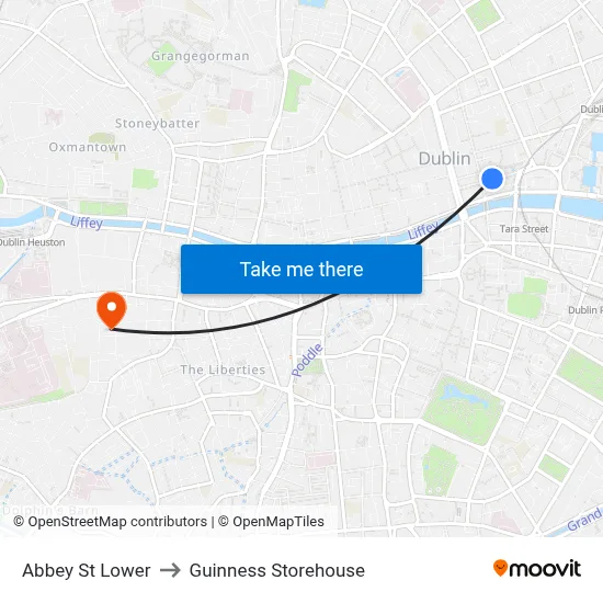 Abbey St Lower to Guinness Storehouse map