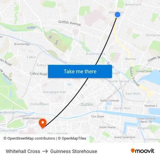 Whitehall Cross to Guinness Storehouse map