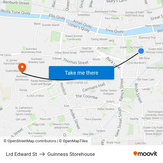 Lrd Edward St to Guinness Storehouse map