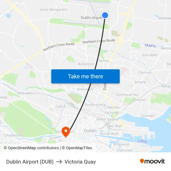 Dublin Airport (DUB) to Victoria Quay map