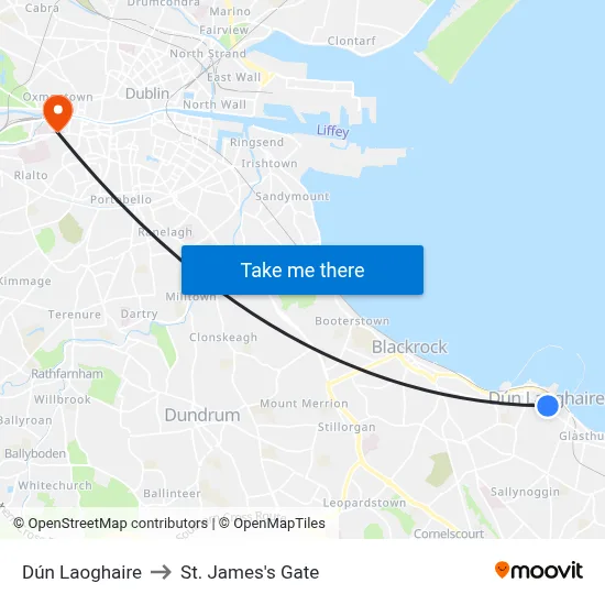 Dún Laoghaire to St. James's Gate map